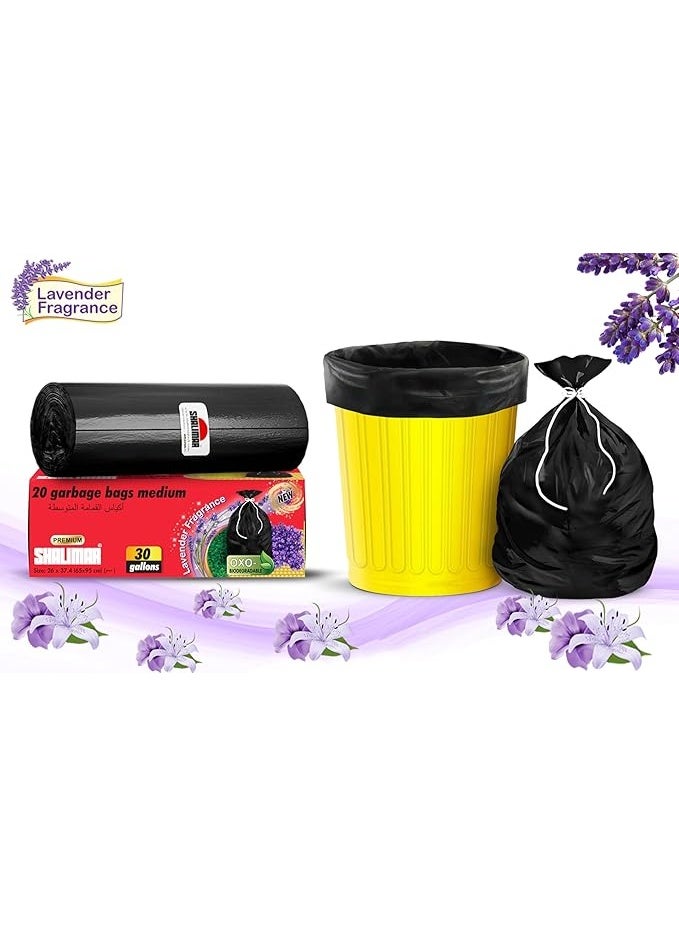 SHALIMAR 30-Gallon (65×95cm), 60 Pcs (20x3 Rolls), OXO-Biodegradable Heavy-Duty Black Premium Garbage Bags with Fragrance & Perforation - Image 2