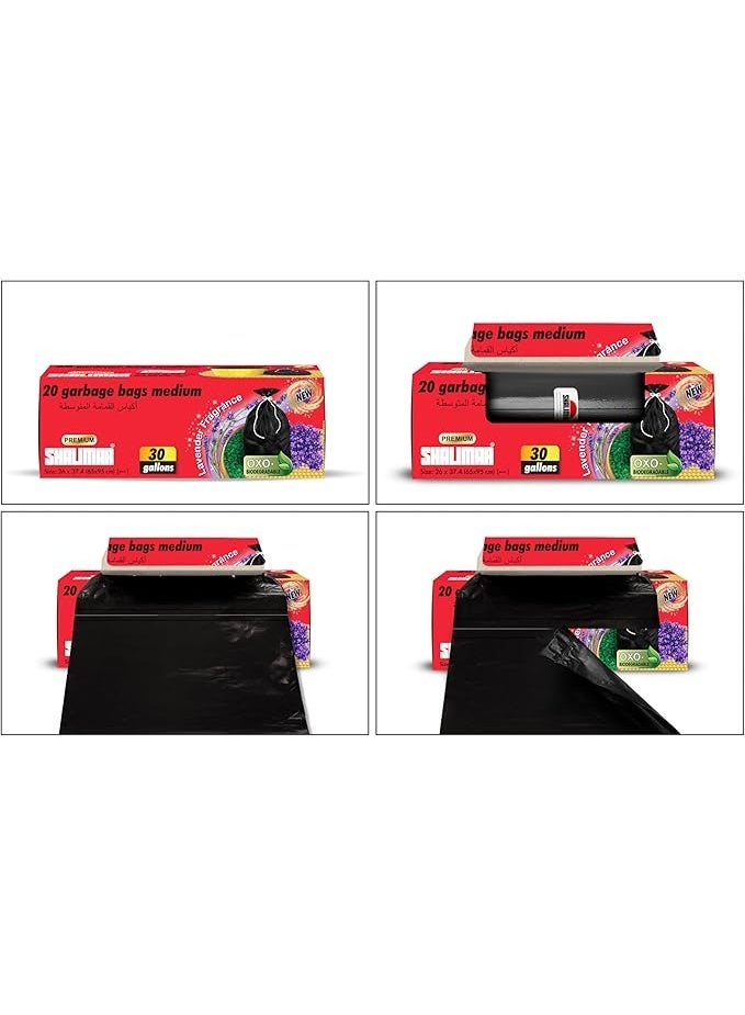 SHALIMAR 30-Gallon (65×95cm), 60 Pcs (20x3 Rolls), OXO-Biodegradable Heavy-Duty Black Premium Garbage Bags with Fragrance & Perforation - Image 3