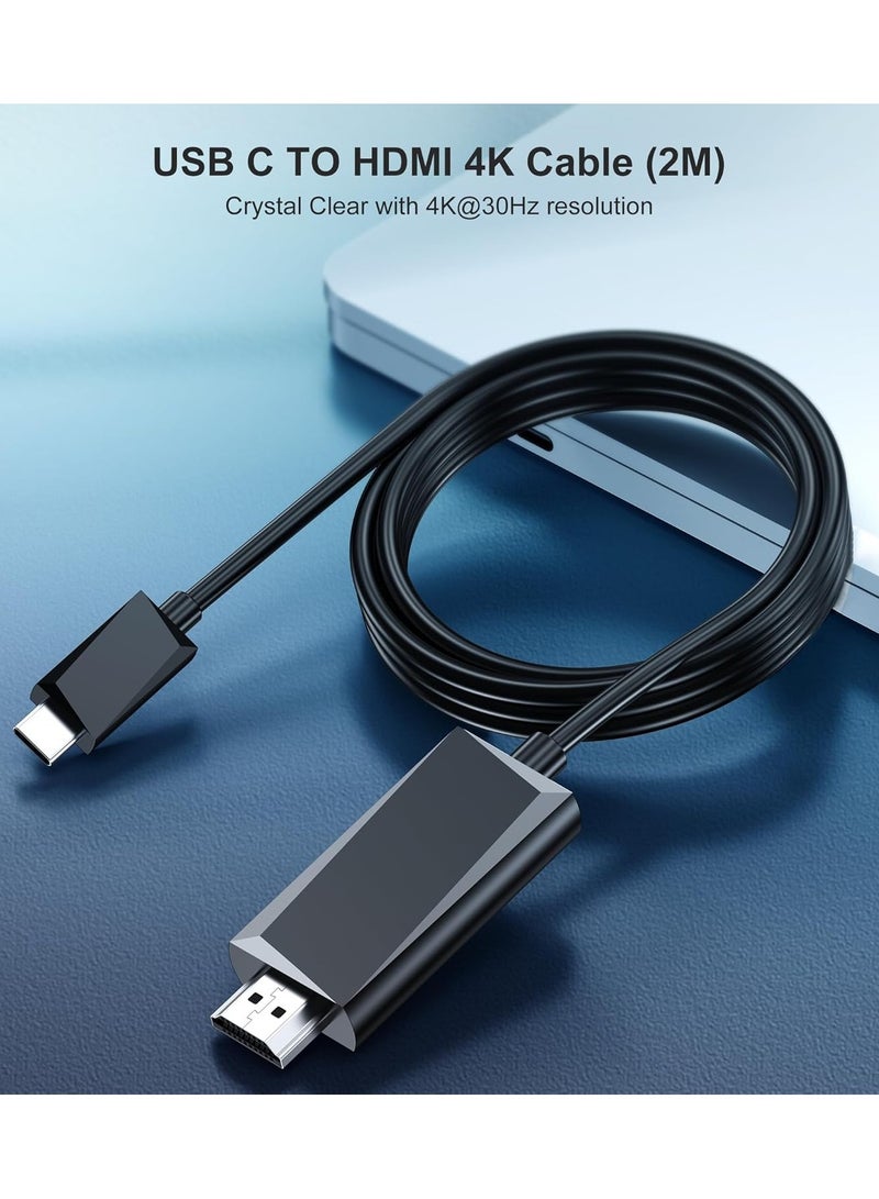 كابل USB-C إلى HDMI [4K @ 60Hz]، متوافق مع Thunderbolt 3/4، بطول 2 متر، لأجهزة iPhone 15 Pro، MacBook، iPad، سامسونج، XPS، HP والمزيد - Image 2