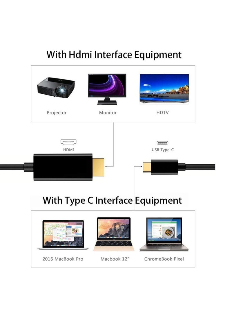 USB-C to HDMI Cable 4K@60Hz, Type C to HDMI 2.0, Thunderbolt 3, Compatible with MacBook Pro, MacBook Air, iPad Pro, Surface Book 2, Galaxy S20, and other USB-C enabled devices, 2m long.