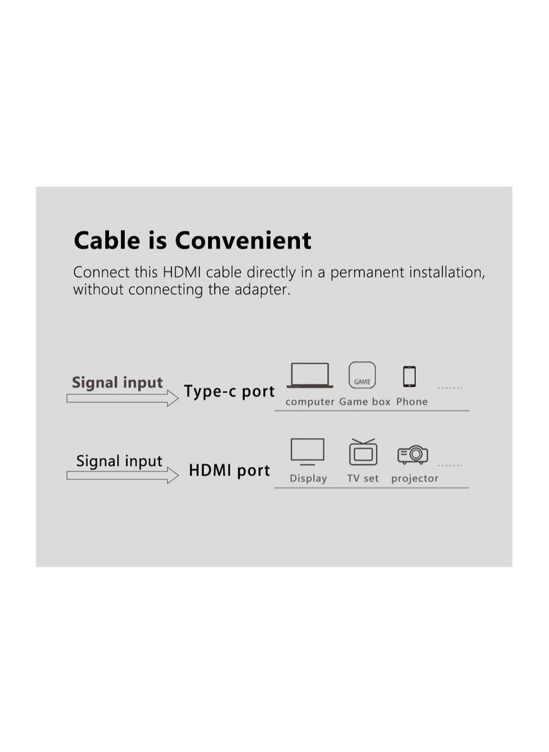USB-C to HDMI Cable 4K@60Hz, Type C to HDMI 2.0, Thunderbolt 3, Compatible with MacBook Pro, MacBook Air, iPad Pro, Surface Book 2, Galaxy S20, and other USB-C enabled devices, 2m long.