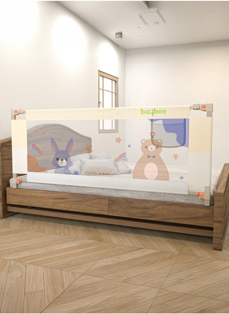 BAYBEE 200 x 80cm Baby Bed Rail Guard for Baby Safety with 28 Height Adjustable, Portable Bed Side Protector for Baby Falling | Foldable Single Side Baby Bed Railing for Kids Toddler Beige White  - Image 1