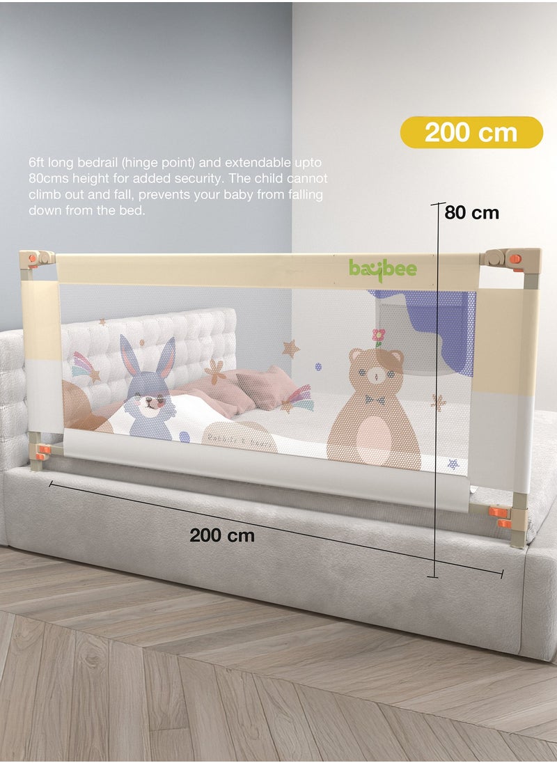 BAYBEE 200 x 80cm Baby Bed Rail Guard for Baby Safety with 28 Height Adjustable, Portable Bed Side Protector for Baby Falling | Foldable Single Side Baby Bed Railing for Kids Toddler Beige White  - Image 2