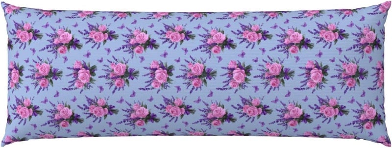 Pink Roses Lavender with Purple Ribbons Body Pillow Cover with Zipper Closure, Cozy Fuzzy Long Fleece Pillowcase Cover 20 X 54 Inches - Image 1