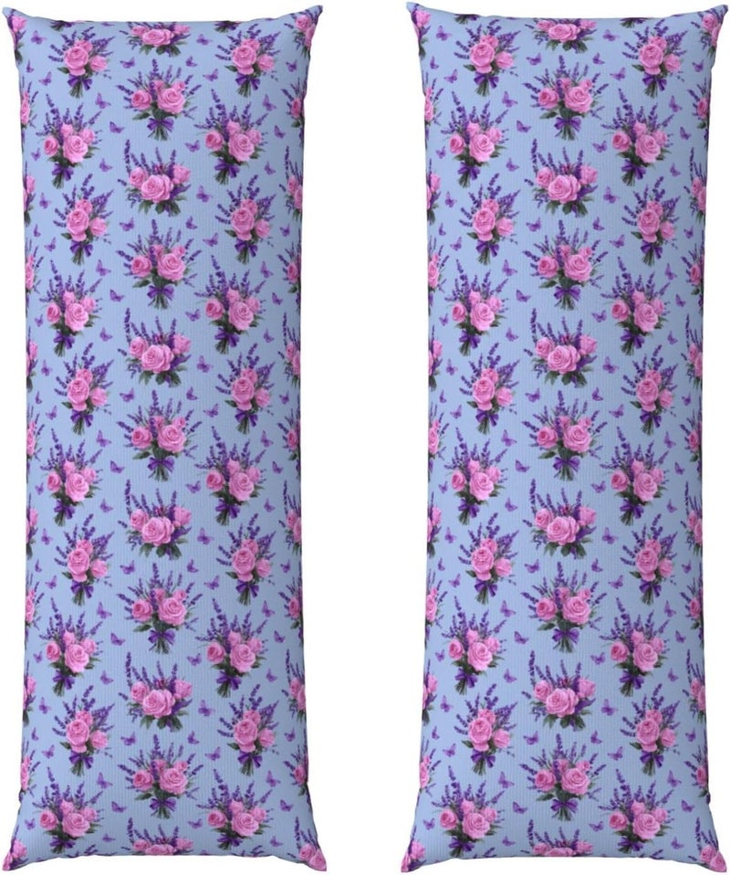 Pink Roses Lavender with Purple Ribbons Body Pillow Cover with Zipper Closure, Cozy Fuzzy Long Fleece Pillowcase Cover 20 X 54 Inches - Image 2