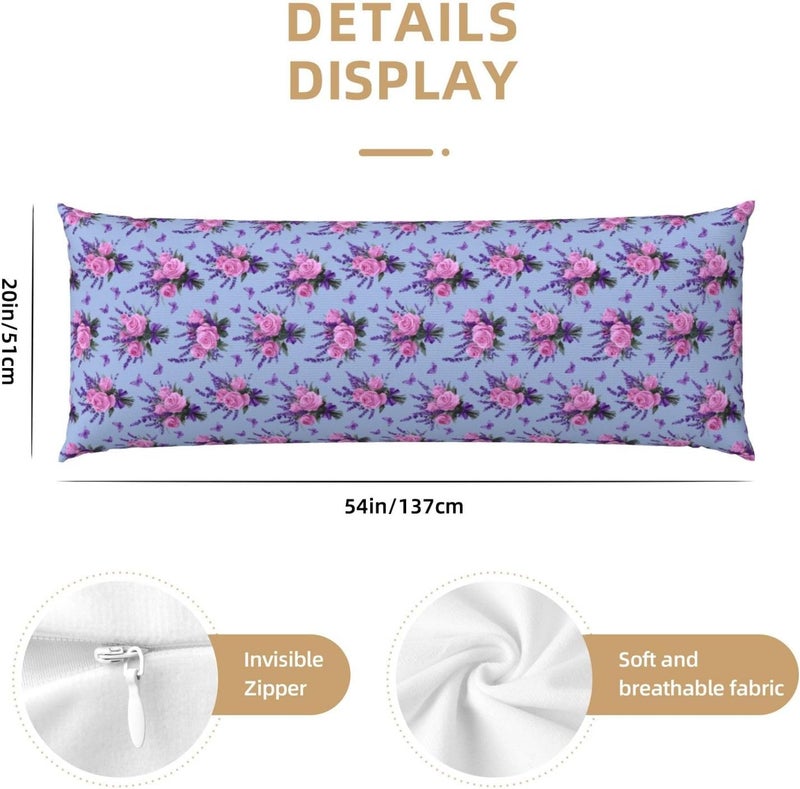 Pink Roses Lavender with Purple Ribbons Body Pillow Cover with Zipper Closure, Cozy Fuzzy Long Fleece Pillowcase Cover 20 X 54 Inches - Image 4