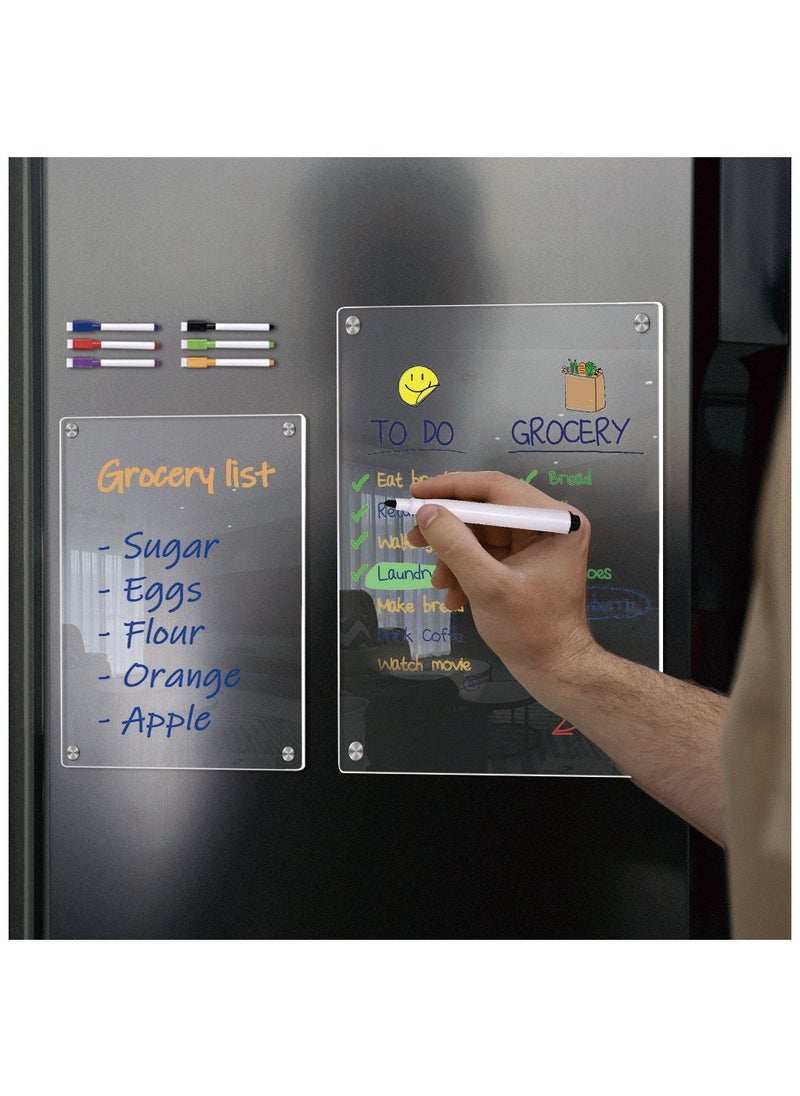 Generic - Acrylic Magnetic Monthly Calendar Whiteboard for Refrigerator - Clear Dry Erase Memo Planning Board with Markers - Ideal Kitchen Organizer Notepad for Home and Office - Image 1