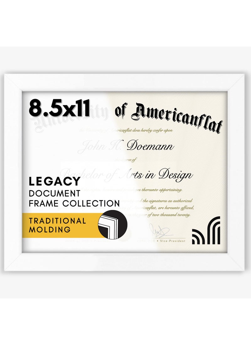 Americanflat Americanflat 85x11 Diploma Frame with ShatterResistant Glass  Document Frames with Engineered Wood  Legacy Collection  Certificate Frame for Tabletop and Wall Display  White 
