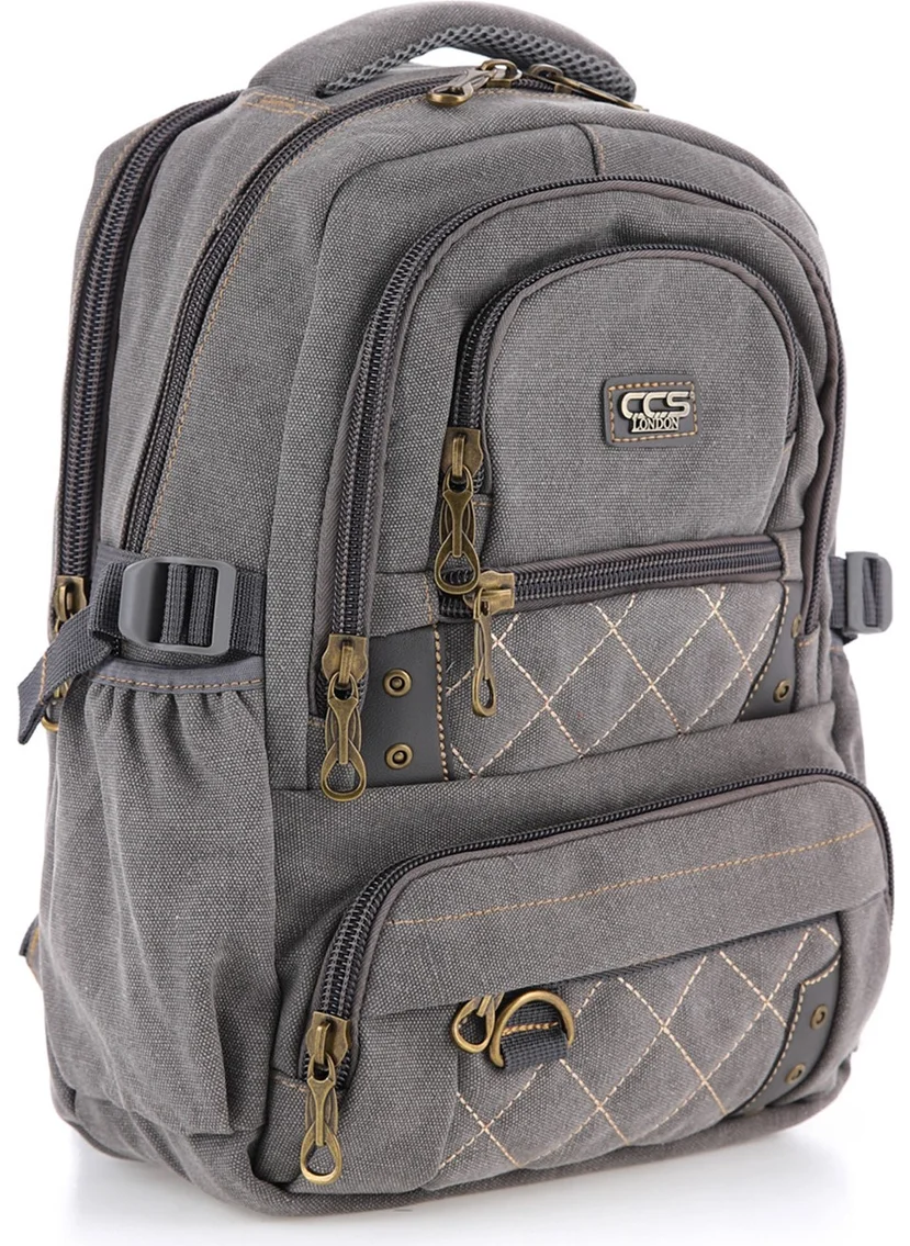 Kaff Ççs Gray CCS51411 Canvas Fabric Unisex Water Resistant Multi Pocket Backpack