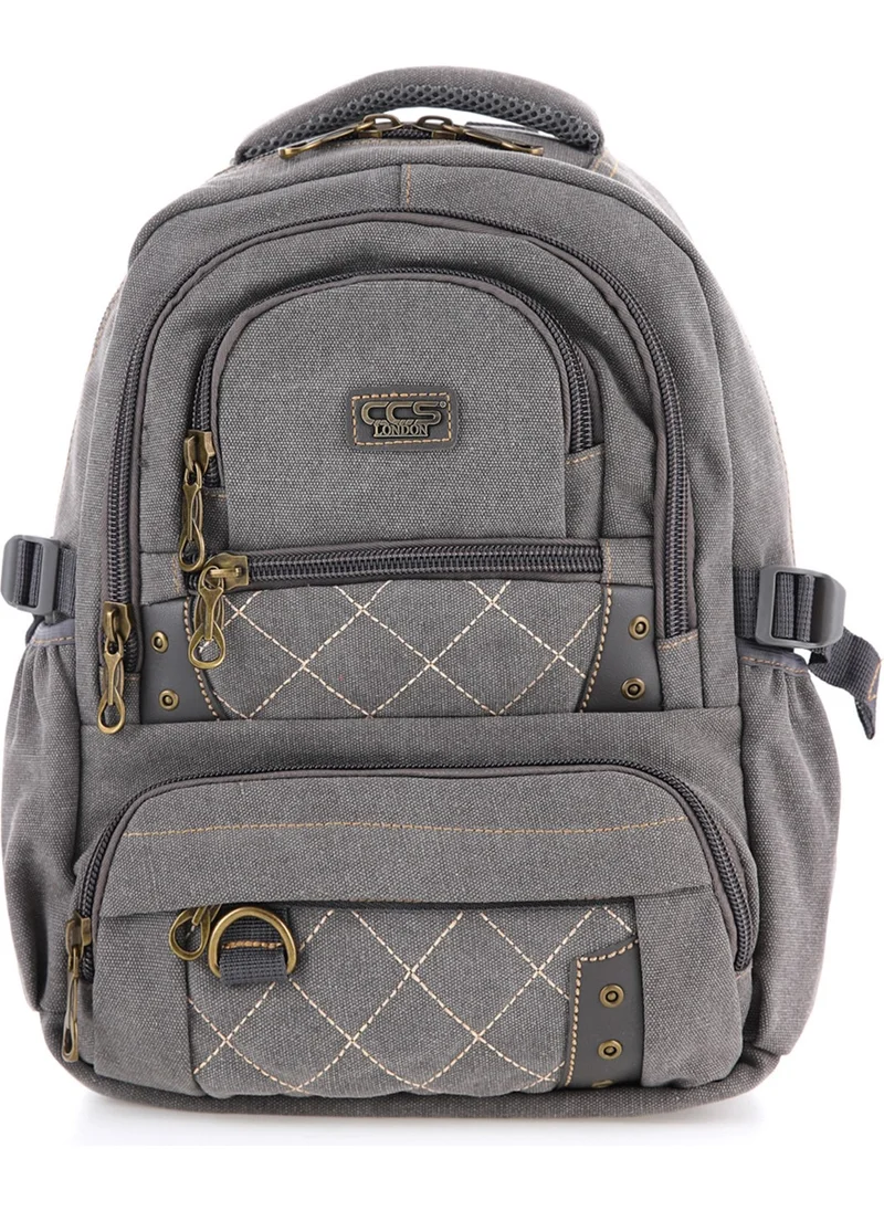 Kaff Ççs Gray CCS51411 Canvas Fabric Unisex Water Resistant Multi Pocket Backpack