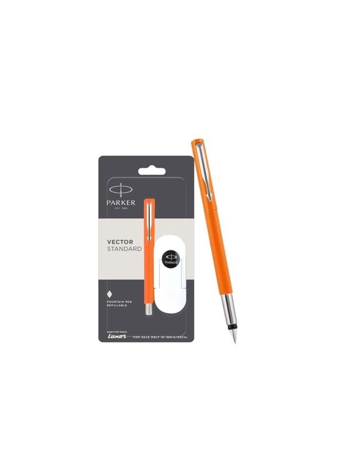 باركر قلم حبر باركر فيكتور قياسي بطرف كروم رفيع (سن رفيع) | لون برتقالي مع ثلاث خراطيش حبر | هدية لرواد الأعمال | قلم رائد للمحترفين - Image 1
