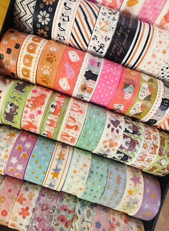 Crafty Cuddle Washi Tape Set Multicolor Printed Designs Decorative Japanese Masking Paper Tape for Scrapbooking, Planners, Card/Gift Wrapping, DIY Decor and Craft Supplies - 60 Pcs - Image 5
