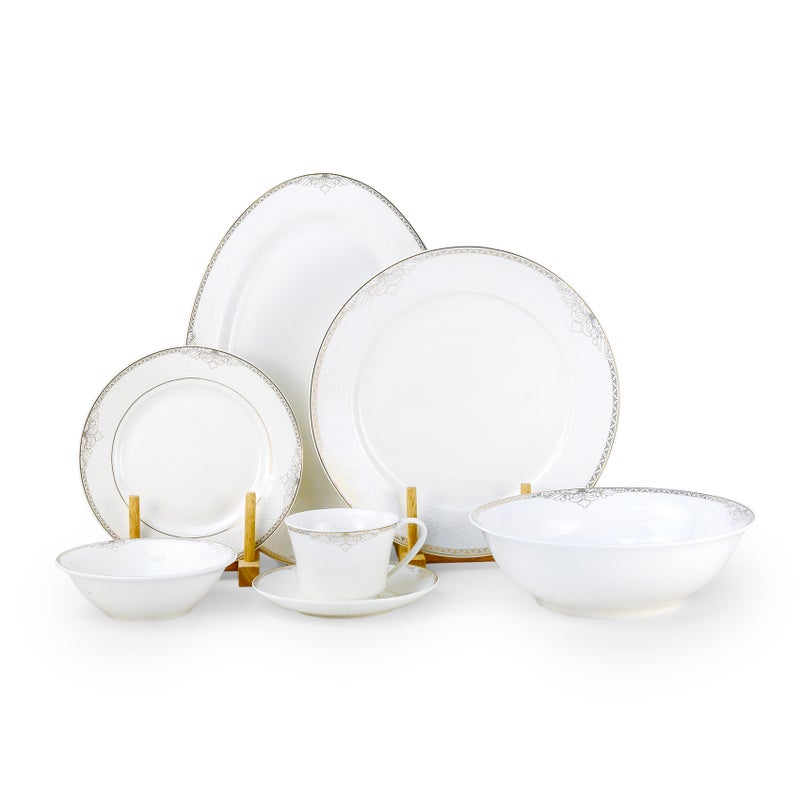 Shallow By Cuisine Art ASMA 32 Pc New Bone China Dinner Set for 6 persons – White with Elegant Gold Rim, Premium Tableware for Daily Use, Brunch, Coffee Station, Ramadan, Eid & Gifting - Image 1