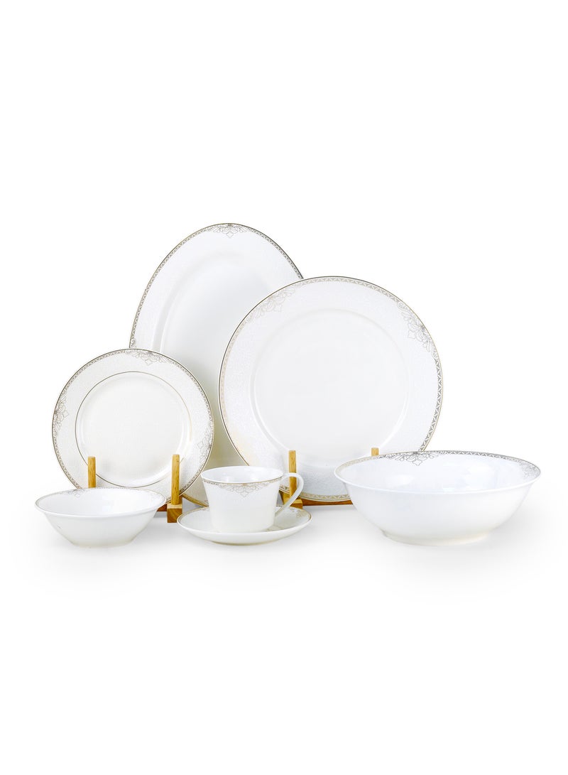 Shallow ASMA 32 Pc New Bone China Dinner Set for 6  Persons – White with Elegant Gold Rim, Premium Tableware for Daily Use, Brunch, Coffee Station, Ramadan, Eid & Gifting - Image 1