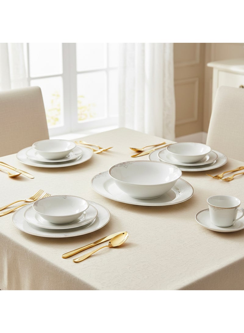 Shallow ASMA 32 Pc New Bone China Dinner Set for 6  Persons – White with Elegant Gold Rim, Premium Tableware for Daily Use, Brunch, Coffee Station, Ramadan, Eid & Gifting - Image 2
