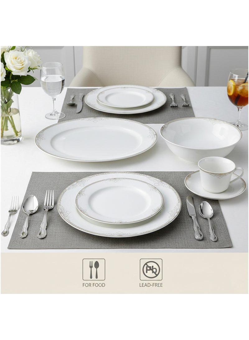 Shallow ASMA 32 Pc New Bone China Dinner Set for 6  Persons – White with Elegant Gold Rim, Premium Tableware for Daily Use, Brunch, Coffee Station, Ramadan, Eid & Gifting - Image 3