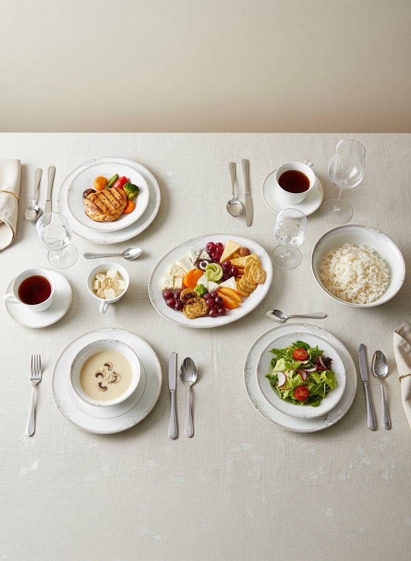 Shallow ASMA 32 Pc New Bone China Dinner Set for 6  Persons – White with Elegant Gold Rim, Premium Tableware for Daily Use, Brunch, Coffee Station, Ramadan, Eid & Gifting - Image 5