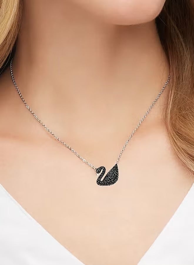 سوار قلادة نسائية من سواروفسكي أيقونيك سوان باللون الأسود والفضة رقم 5347329 - Image 2