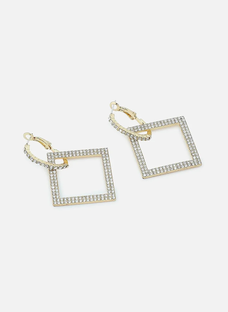 سوهي قرط متدلي من الحجر مصمم للحفلات مطلي بالذهب