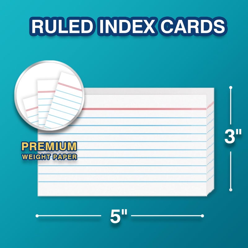 H4D 3x5 Index Card Holder with 100 Heavyweight Ruled Index Cards and 25 Plastic Dividers, Teal - Image 4