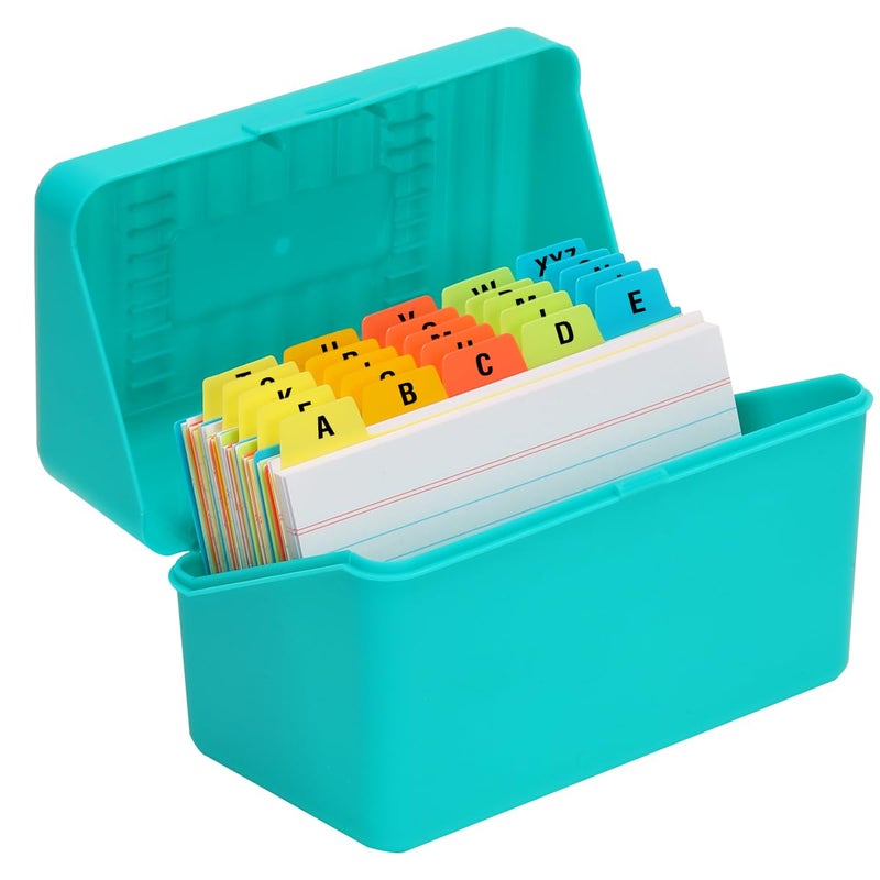 H4D 3x5 Index Card Holder with 100 Heavyweight Ruled Index Cards and 25 Plastic Dividers, Teal - Image 1