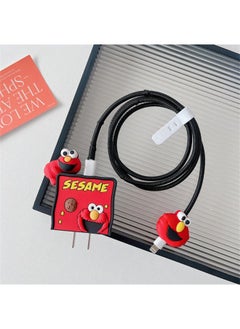 2024 Four-piece Charger Protective Cover For Apple 15 Fast Charging Protective Cover 18W/20W Charger-Specifications:152. Papa Red Sesame Street (set Of Four) Big And Small Heads + 1.4m Wire Rope + Tie