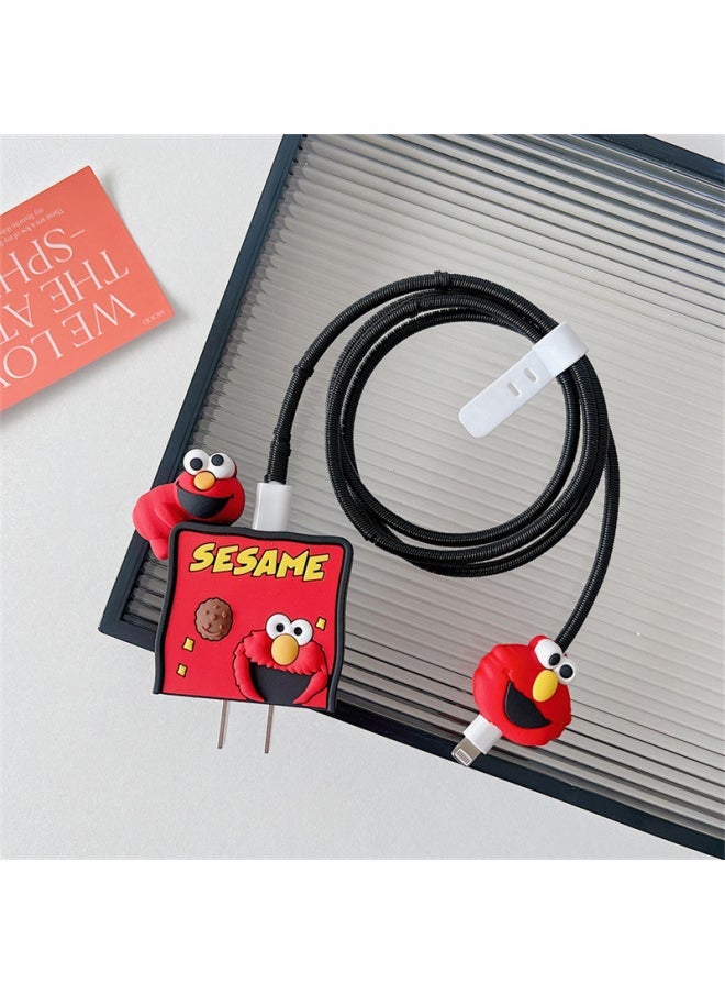 Generic - 2024 Four-piece Charger Protective Cover For Apple 15 Fast Charging Protective Cover 18W/20W Charger-Specifications:152. Papa Red Sesame Street (set Of Four) Big And Small Heads + 1.4m Wire Rope + Tie - Image 1