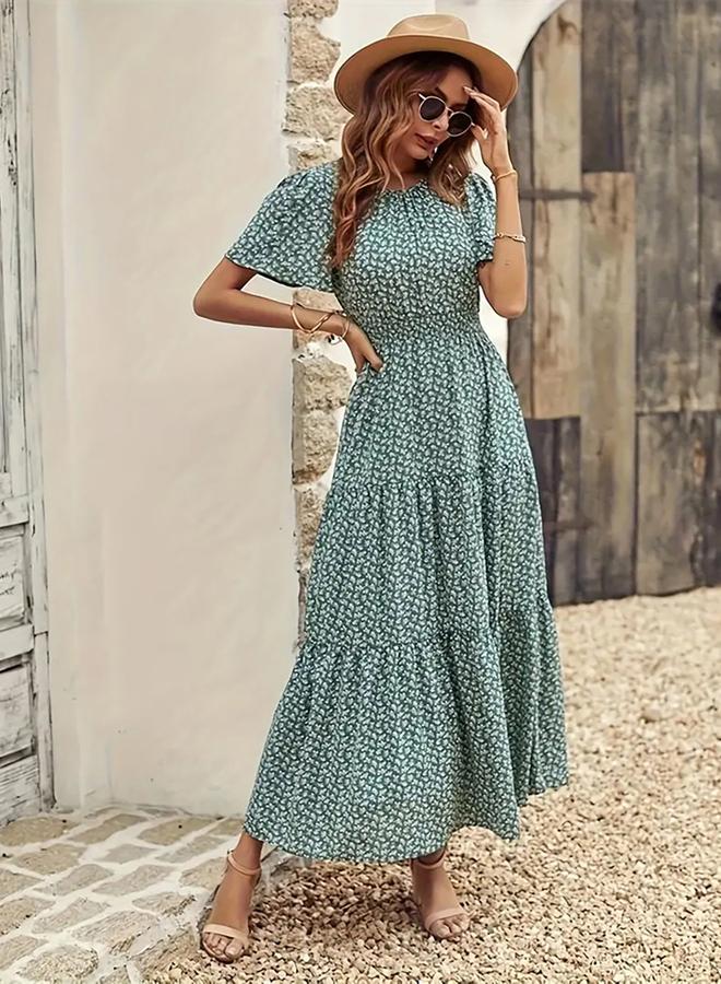 Take Two All-Over Print Round Neck Midi Dress - Image 5