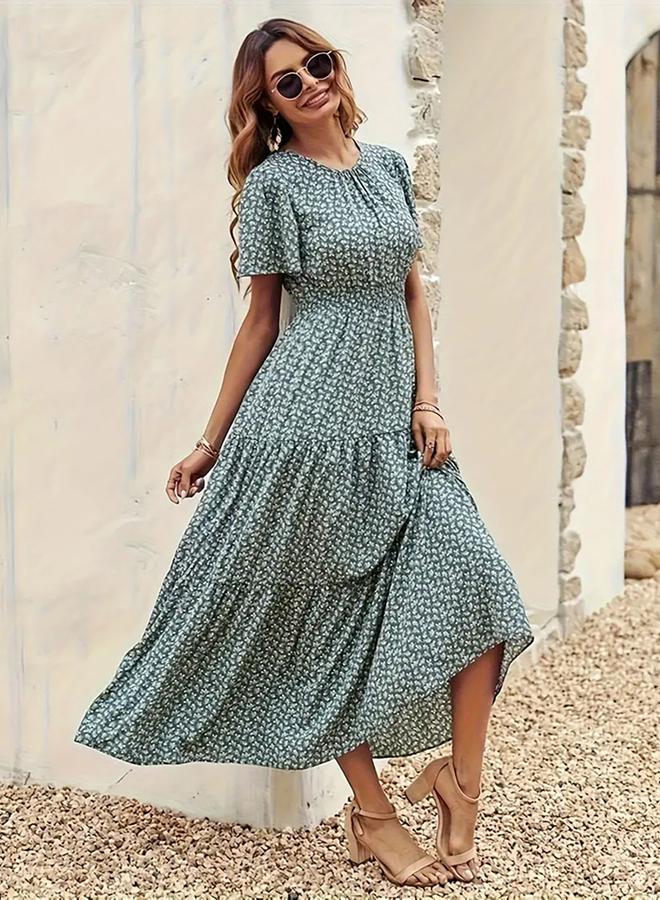 Take Two All-Over Print Round Neck Midi Dress - Image 1