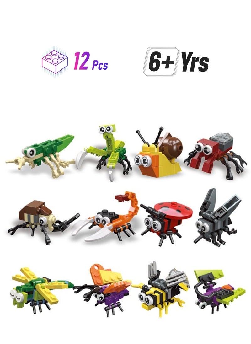 FUNCOT Insect Collection Animal Building Set,12PCS Mini Building Blocks Insects Animal Building Brick Sets Toys, Building Blocks Sets for Birthday Party Gift,Christmas Giftboxes  - Image 1