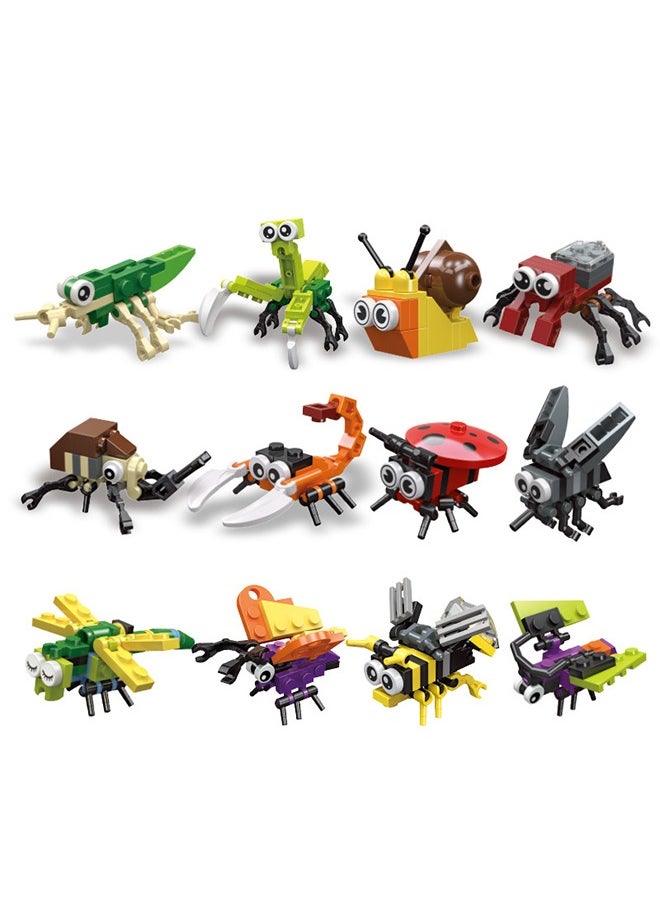 FUNCOT Insect Collection Animal Building Set,12PCS Mini Building Blocks Insects Animal Building Brick Sets Toys, Building Blocks Sets for Birthday Party Gift,Christmas Giftboxes  - Image 1