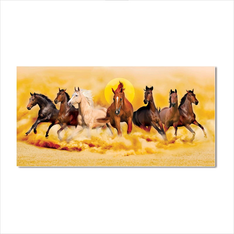 AH Decals Home Décor Peaceful Inspirational Vastu Lucky 7 Horses Running Canvas Painting for Office Living Bed Room (Size - 16 X 32 Inches/ 40 cm X 80 cm) - Image 5