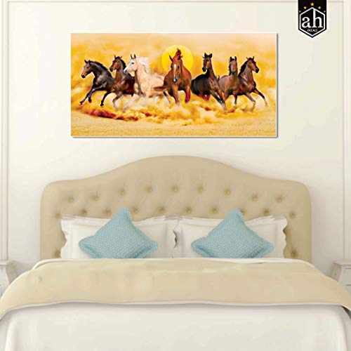 AH Decals Home Décor Peaceful Inspirational Vastu Lucky 7 Horses Running Canvas Painting for Office Living Bed Room (Size - 16 X 32 Inches/ 40 cm X 80 cm) - Image 2