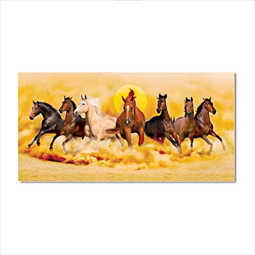 AH Decals Home Décor Peaceful Inspirational Vastu Lucky 7 Horses Running Canvas Painting for Office Living Bed Room (Size - 16 X 32 Inches/ 40 cm X 80 cm) - Image 1