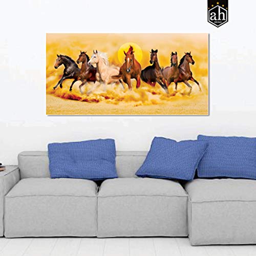 AH Decals Home Décor Peaceful Inspirational Vastu Lucky 7 Horses Running Canvas Painting for Office Living Bed Room (Size - 16 X 32 Inches/ 40 cm X 80 cm) - Image 3
