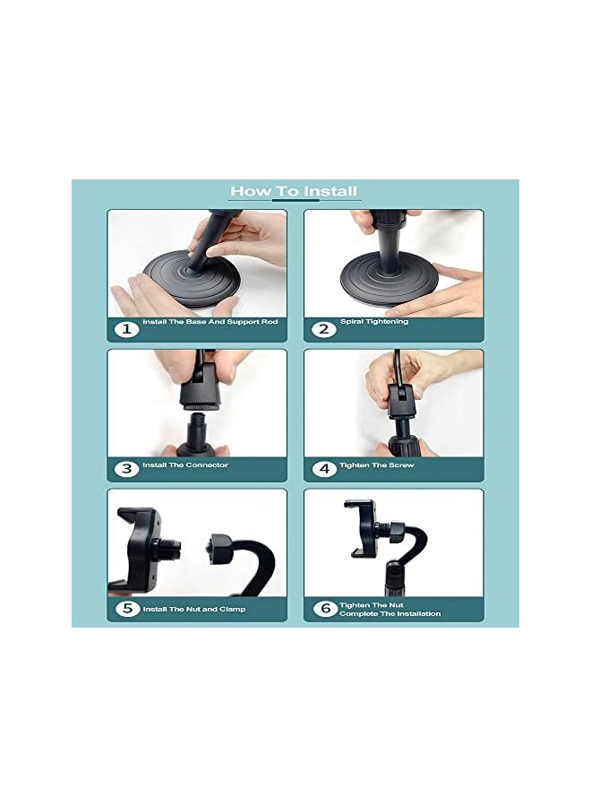 Zaboon حامل الهاتف المحمول Ic، حامل الهاتف المحمول، حامل سطح المكتب للهاتف المحمول، قابل للتعديل 360 درجة، ارتفاع قابل للتعديل حتى 11.8 بوصة، متوافق مع الهاتف المحمول مقاس 3.5-6.5 بوصة (أسود) - Image 3