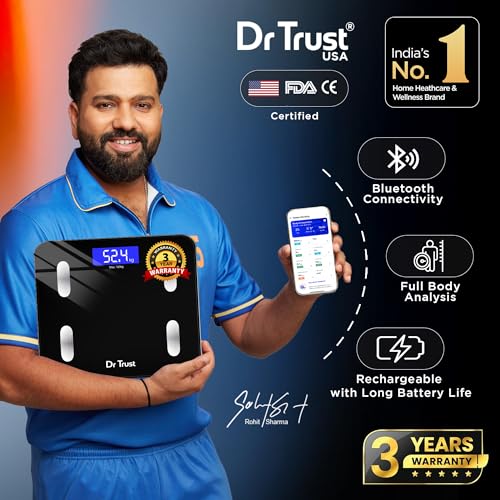 Dr Trust USA 509 Digital BMI Weight Scale with Body Fat Analyzer and Fitness Body Composition Monitor Rechargeable Electronic Weight Machine & Weighing Scale with Mobile App, Bluetooth (Black) - Image 2