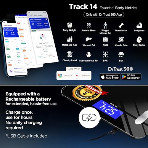 Dr Trust USA 509 Digital BMI Weight Scale with Body Fat Analyzer and Fitness Body Composition Monitor Rechargeable Electronic Weight Machine & Weighing Scale with Mobile App, Bluetooth (Black) - Image 3