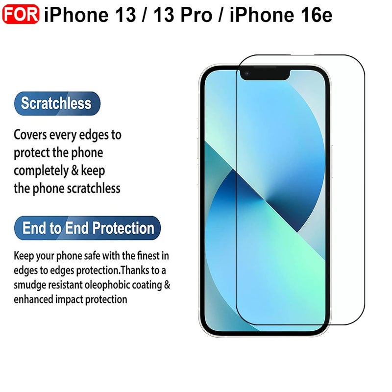 Cedo Tempered Glass for iPhone 13/13 Pro/iPhone 16e | Screen Protector Full HD Quality Tempered Glass Anti-Scratch Edge to Edge Coverage with Easy Installation Kit (Black) - Image 2