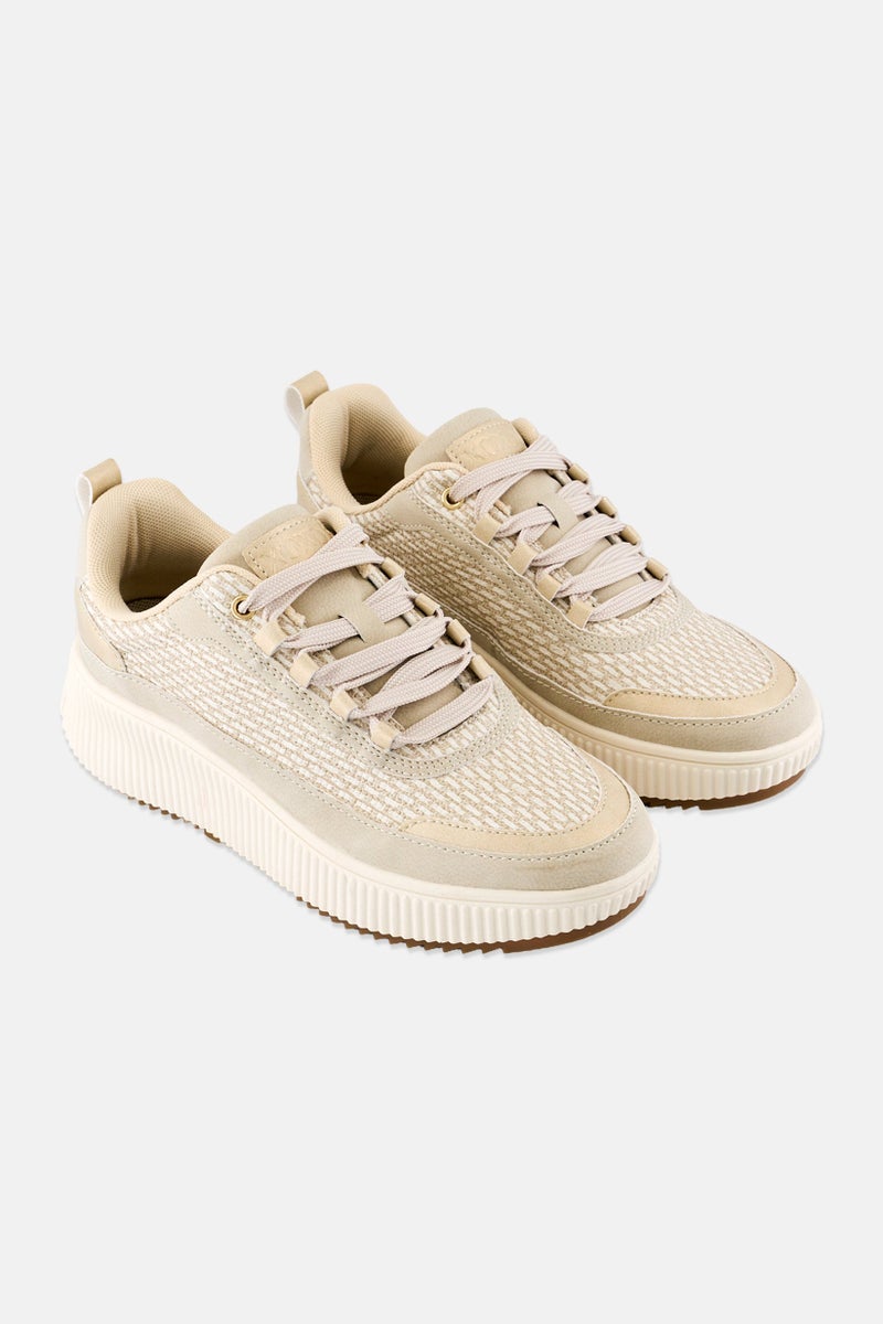 XOXO Women Lace Up Casual Shoes, Beige - Image 1
