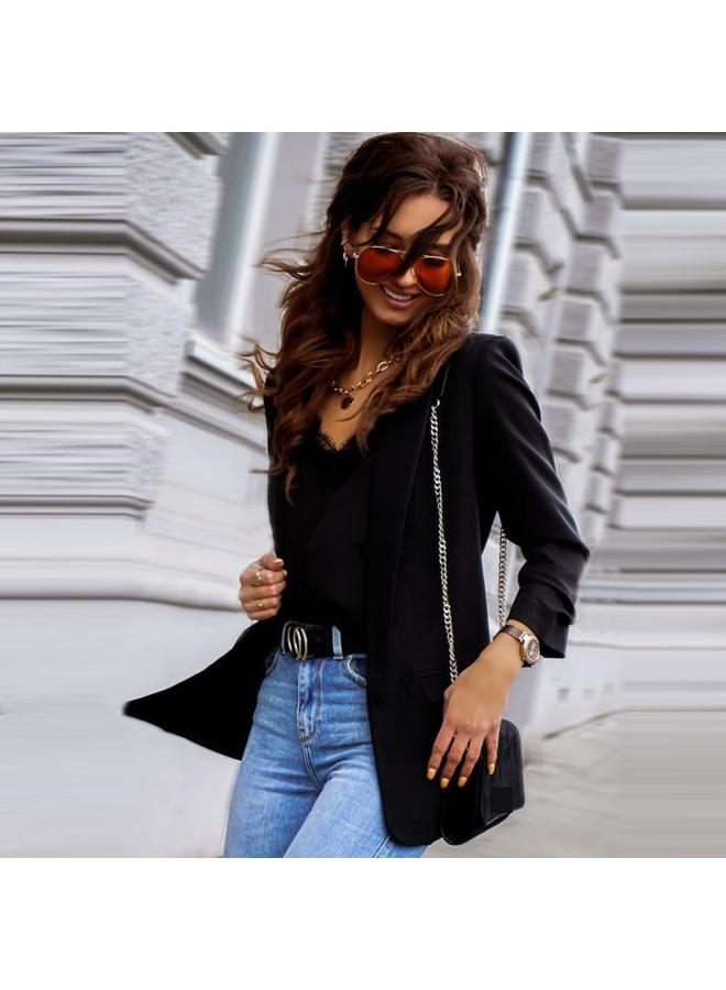 Women's Autumn And Winter New Long Sleeve Lapel Solid Color Casual Top Small Suit Jacket Women's Fashion