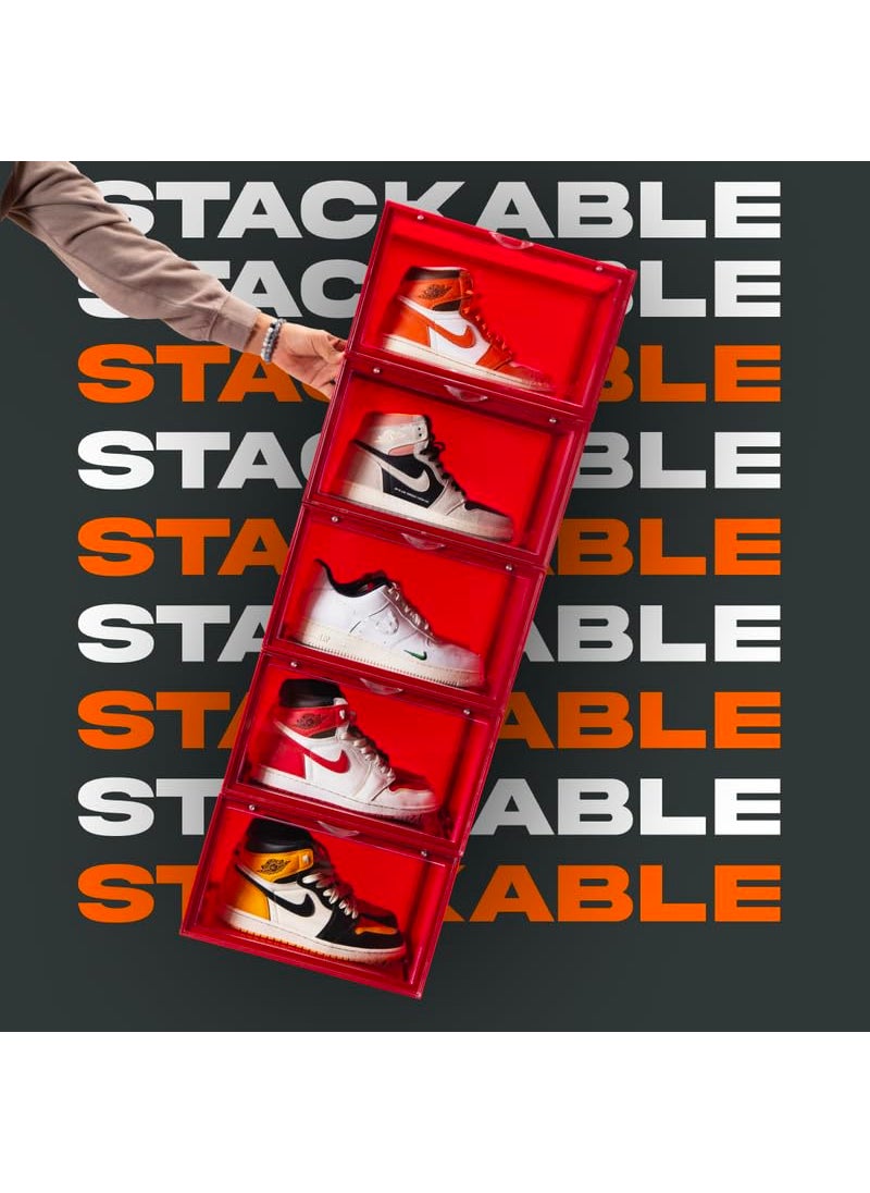 SNEAKARE Plastic Shoe Storage Organizer Set Of 5 Red HeavyDuty Sneaker Box Stackable Storage Box With Magnetic Closure Easy Installation Foldable Multipurpose Storage Box Fit Size Uk14