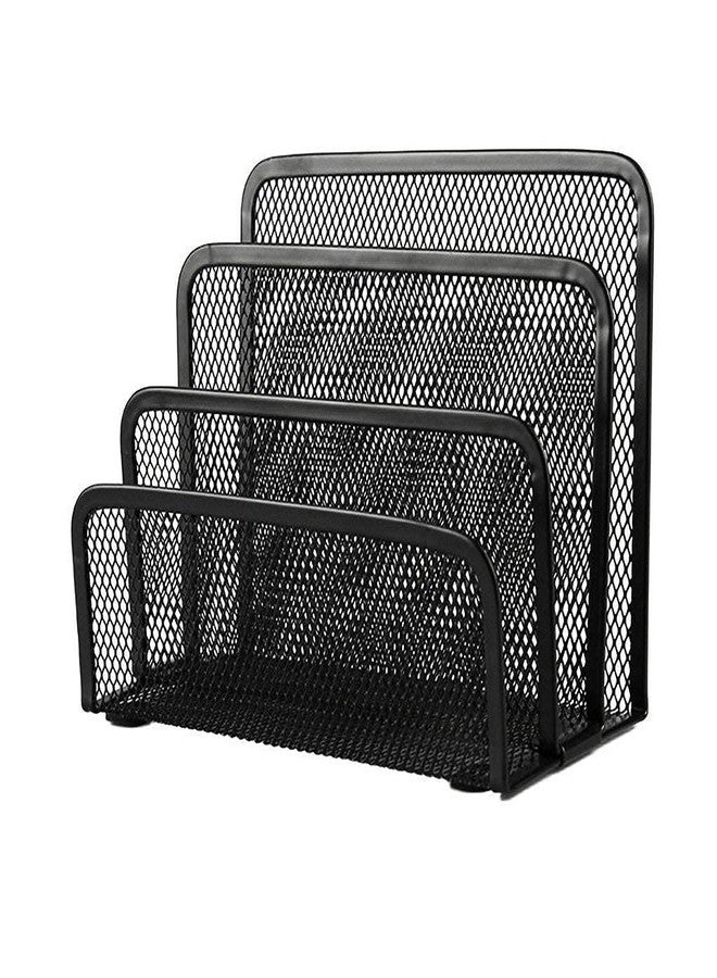 VATTU 3 Compartments Metal Office Storage Black Mesh Letter Paper File Storage Rack Holder TrDay esk Organiser (Black Color) - Image 1
