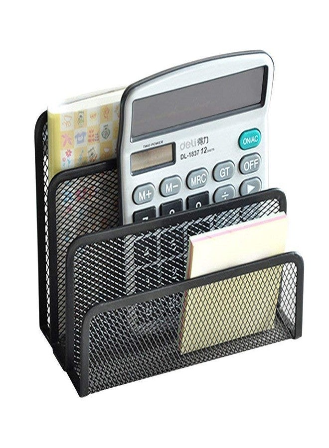 VATTU 3 Compartments Metal Office Storage Black Mesh Letter Paper File Storage Rack Holder TrDay esk Organiser (Black Color) - Image 5