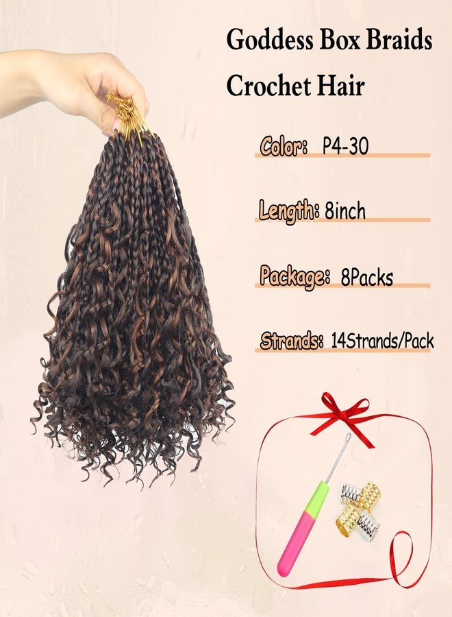 Julen 8 Pack Goddess Box Braids Crochet Hair for Black Women, 8 Inch Boho Box Crochet Braids Pre Looped with Curly Ends for Black Women P4-30 - Image 3