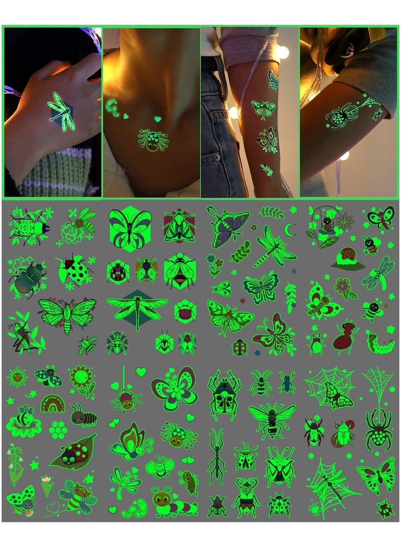 SYOSI Glow In The Dark Insect Temporary Tattoos for Kids 12 Sheets Luminous Butterfly Ladybird Bees Ant Fake Tattoo Stickers Mixed Styles Glow Party Supplies Arts and Crafts - Image 1