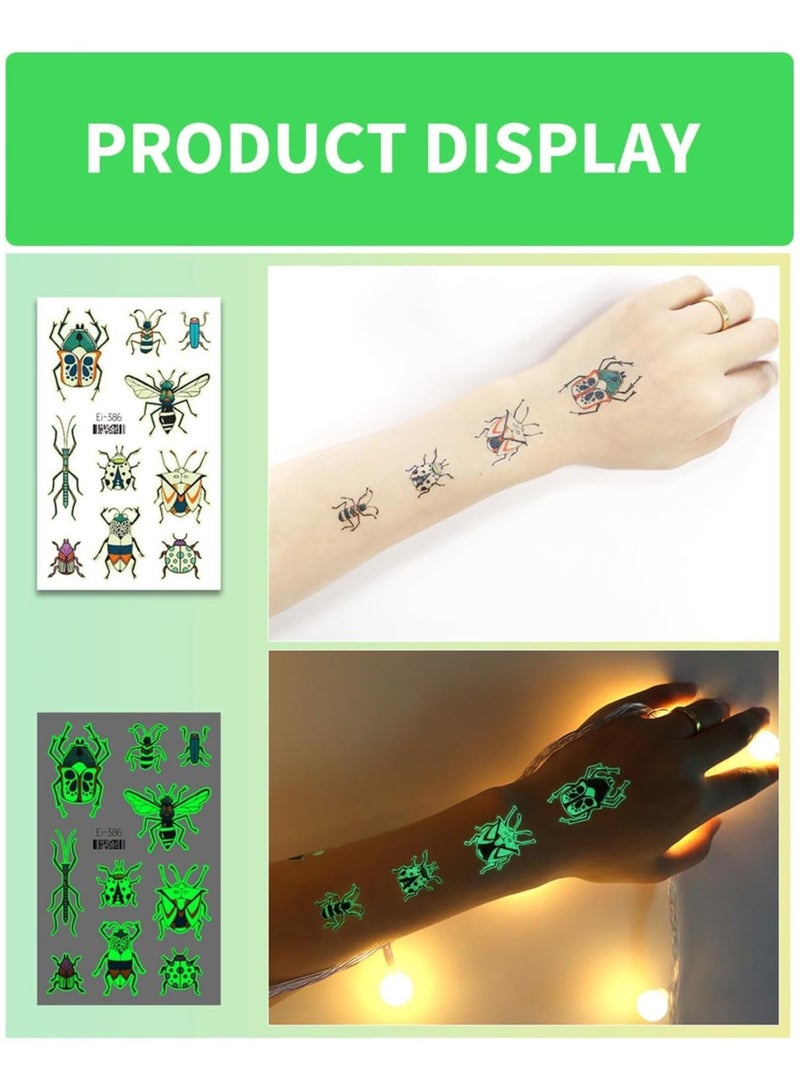 SYOSI Glow In The Dark Insect Temporary Tattoos for Kids 12 Sheets Luminous Butterfly Ladybird Bees Ant Fake Tattoo Stickers Mixed Styles Glow Party Supplies Arts and Crafts - Image 5