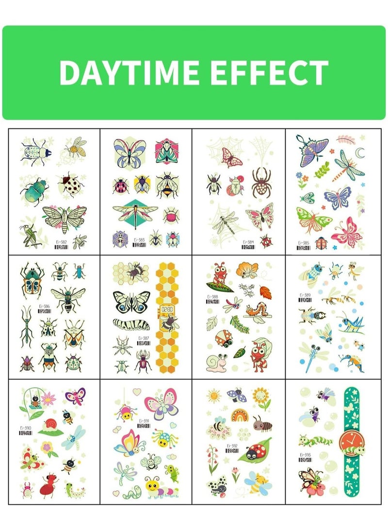 SYOSI Glow In The Dark Insect Temporary Tattoos for Kids 12 Sheets Luminous Butterfly Ladybird Bees Ant Fake Tattoo Stickers Mixed Styles Glow Party Supplies Arts and Crafts - Image 3