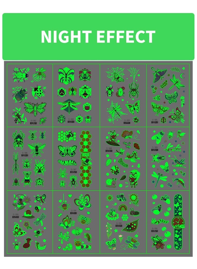 SYOSI Glow In The Dark Insect Temporary Tattoos for Kids 12 Sheets Luminous Butterfly Ladybird Bees Ant Fake Tattoo Stickers Mixed Styles Glow Party Supplies Arts and Crafts - Image 4