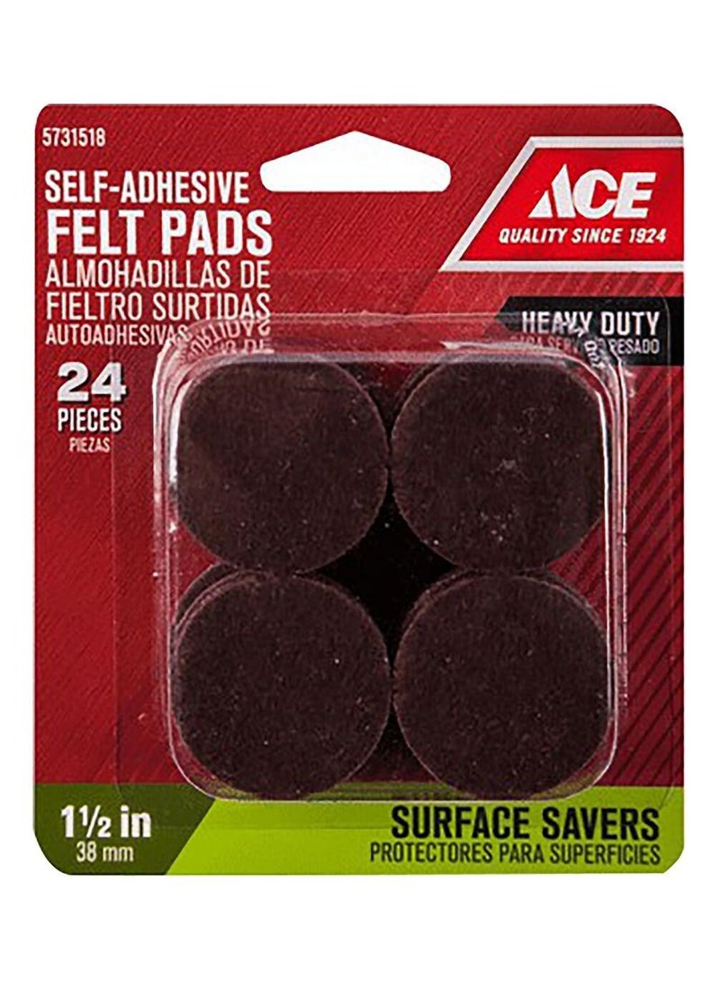 ACE Ace 24-Piece Self Adhesive Round Felt Pads Brown 1.5Inch